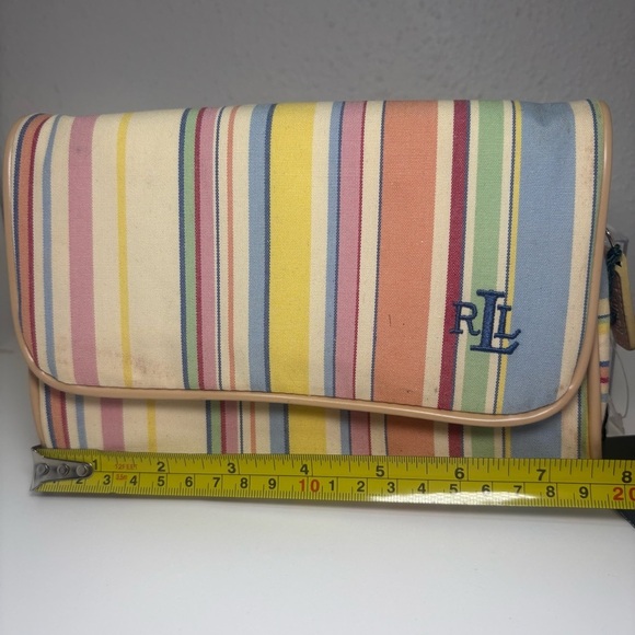 Vintage Ralph Lauren Stripped Cosmetic Makeup Bag w/ Mirror Zipper - Picture 6 of 7